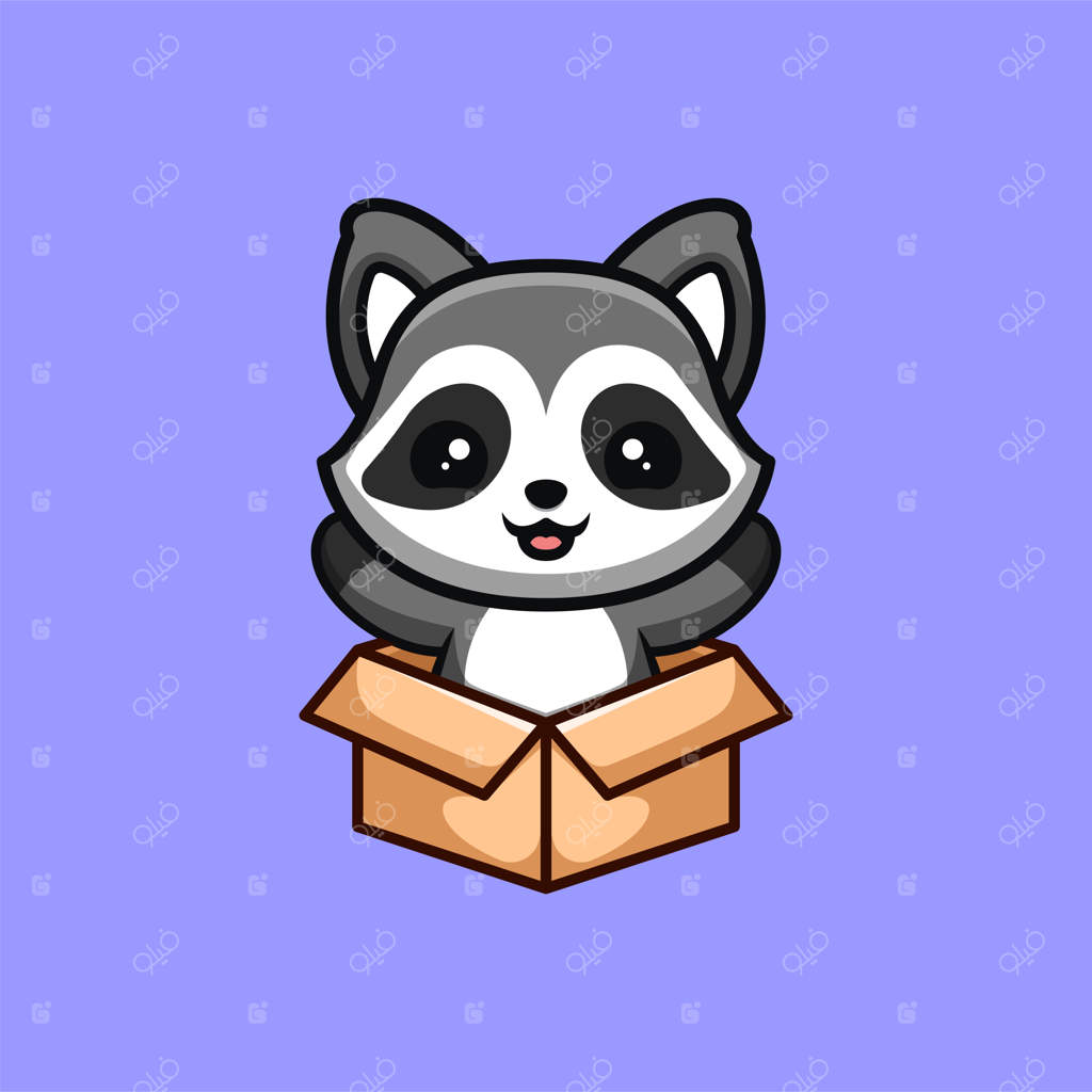 راکن بامزه در حال بیرون آمدن از جعبه - لوگوی خلاقانه و کارتونی کاوایی