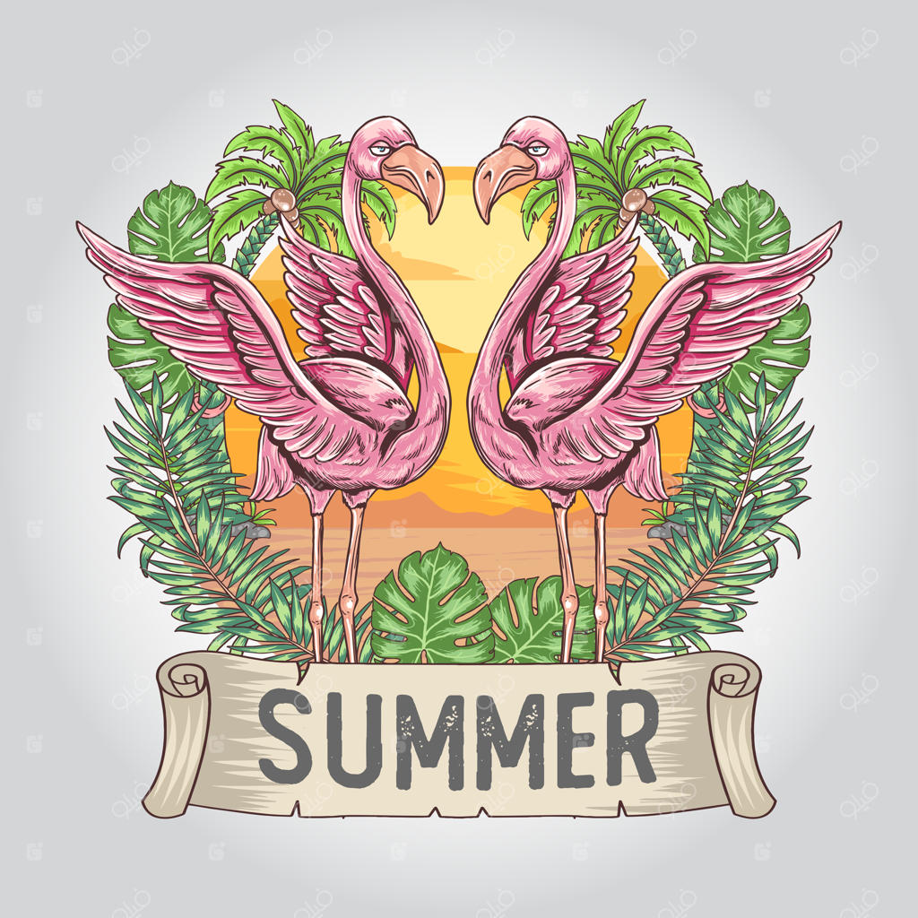 تابستان فلامینگو با هنر برگ‌ و درخت نارگیل