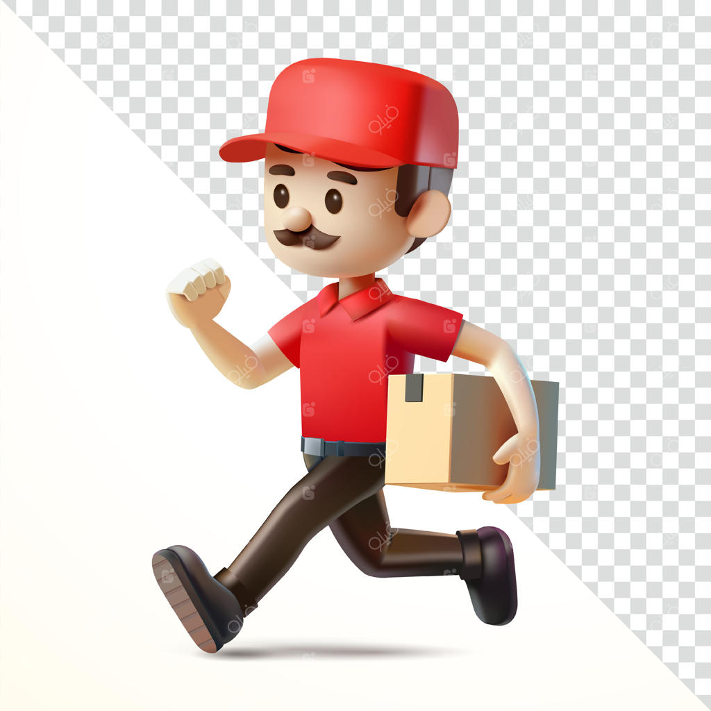 پیک در حال دویدن با بسته، سه‌بعدی. مناسب برای کسب‌وکار و عناصر طراحی