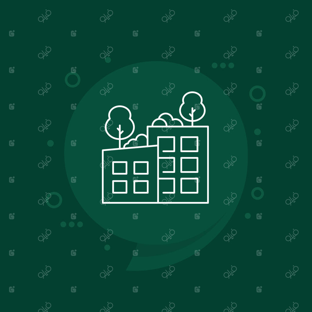 آیکون خطی بام سبز، درختان روی بام خانه‌ها