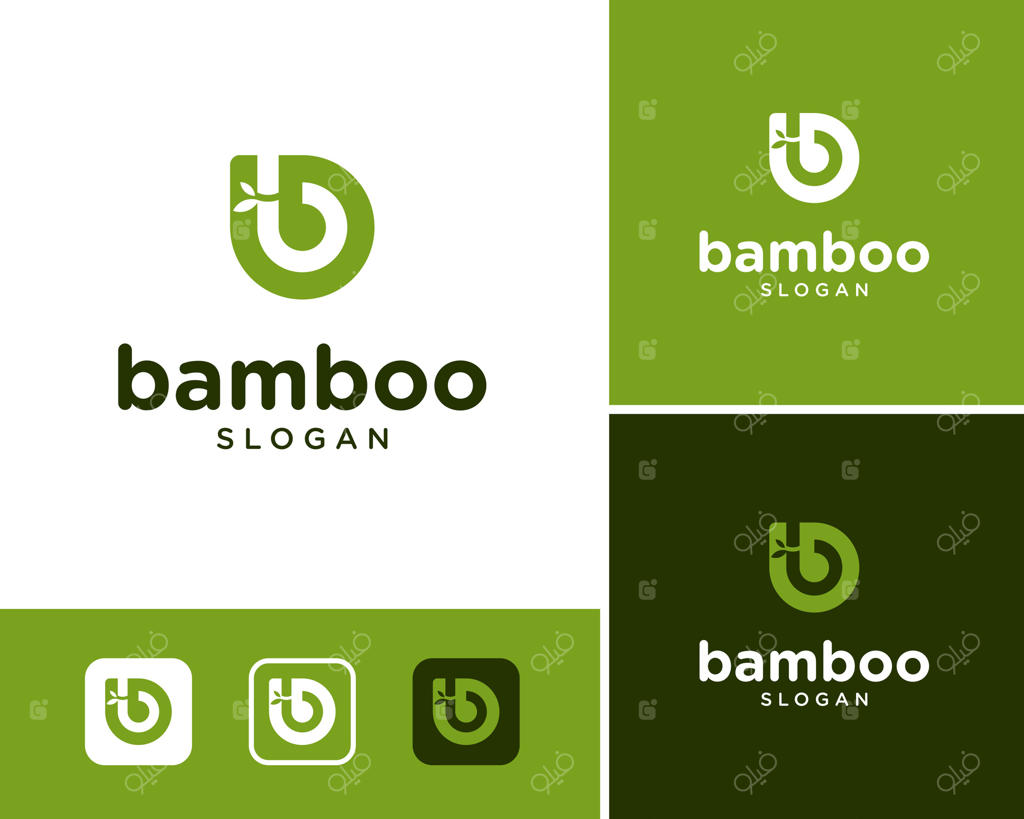 طراحی لوگو مدرن و ساده با تصویر درخت بامبو و حرف B به رنگ سبز و الهام از طبیعت