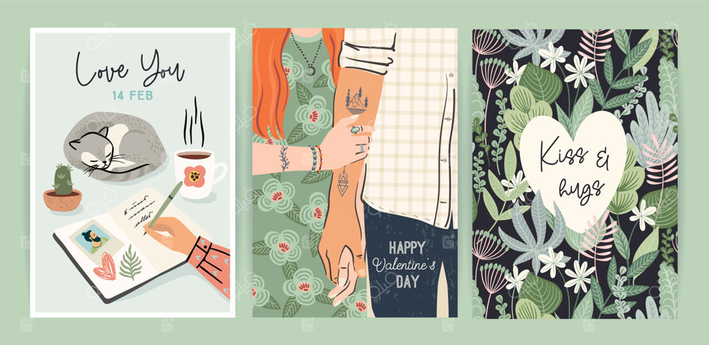 مجموعه تصویرسازی‌های عاشقانه زن و مرد، طرح وکتور داستان عشق و رابطه مناسب برای روز ولنتاین و سایر مناسبت‌ها