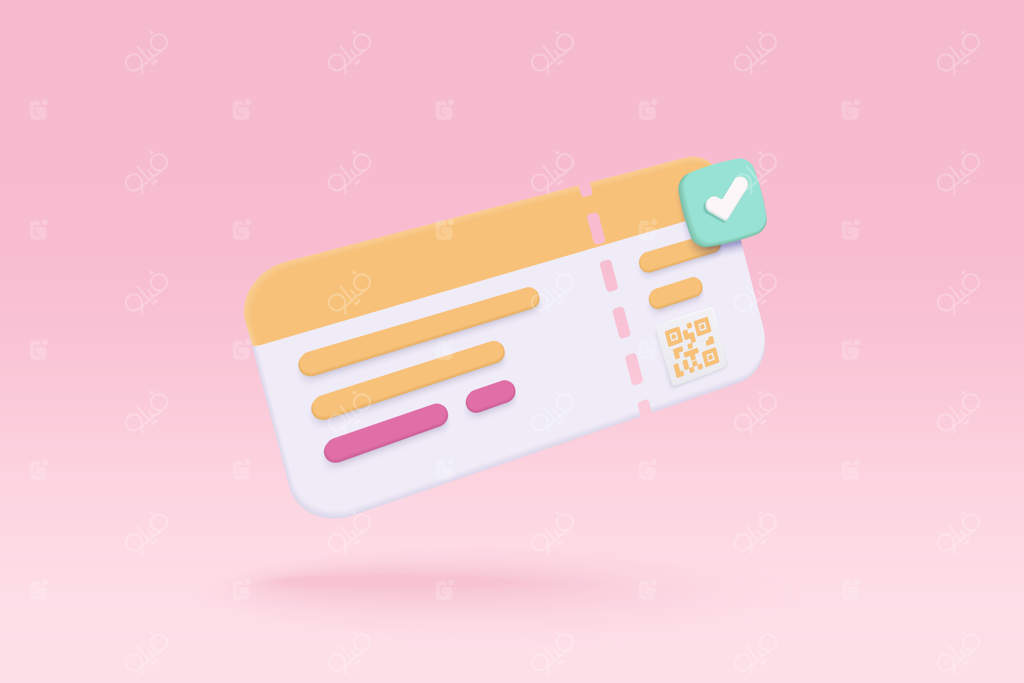 بلیط کارت پرواز سه‌بعدی آماده برای برنامه‌ریزی تور گردشگری و تعطیلات تابستان بلیط مخصوص آژانس مسافرتی - تصویر رندر سه‌بعدی بلیط هواپیما