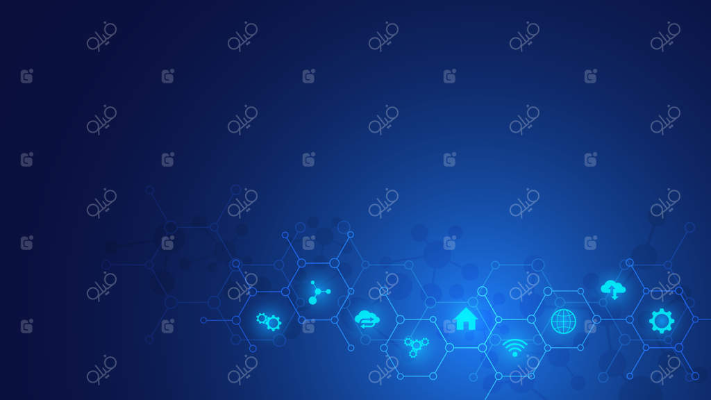 پس‌زمینه فناوری با آیکون‌ها و نمادهای تخت