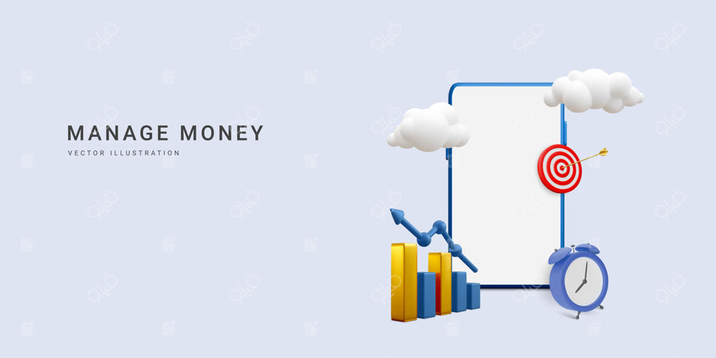 مفهوم تجارت سه‌بعدی برای سرمایه‌گذاری تجاری جهت کسب درآمد از طریق گوشی هوشمند، ایزوله در پس‌زمینه روشن - مفهوم سرمایه‌گذاری مالی، وکتور ایلوستریشن.