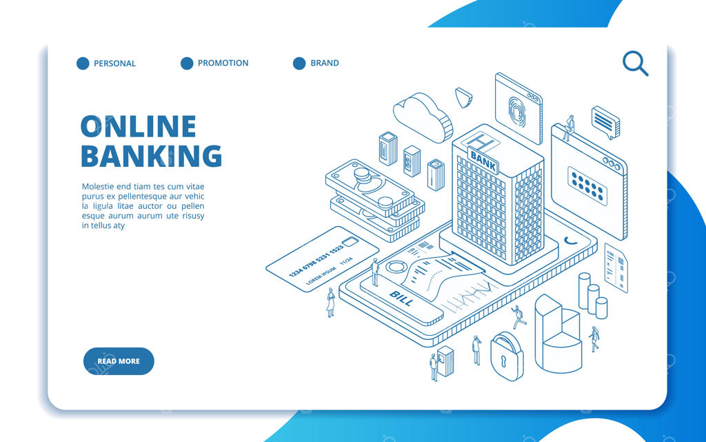 قالب صفحه فرود ایزومتریک برای بانکداری آنلاین
