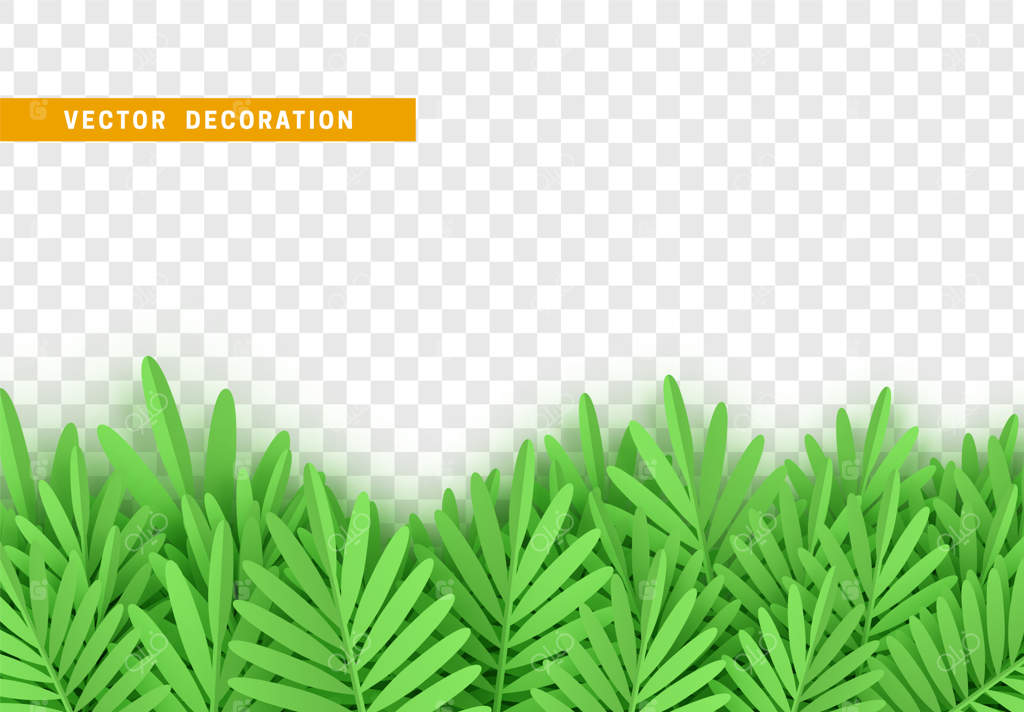 هنر کاغذی برگ‌ها و علف‌ها به سبک کارتونی. حاشیه تزیینی با برگ‌ها به‌صورت جداگانه. تصویرسازی وکتور