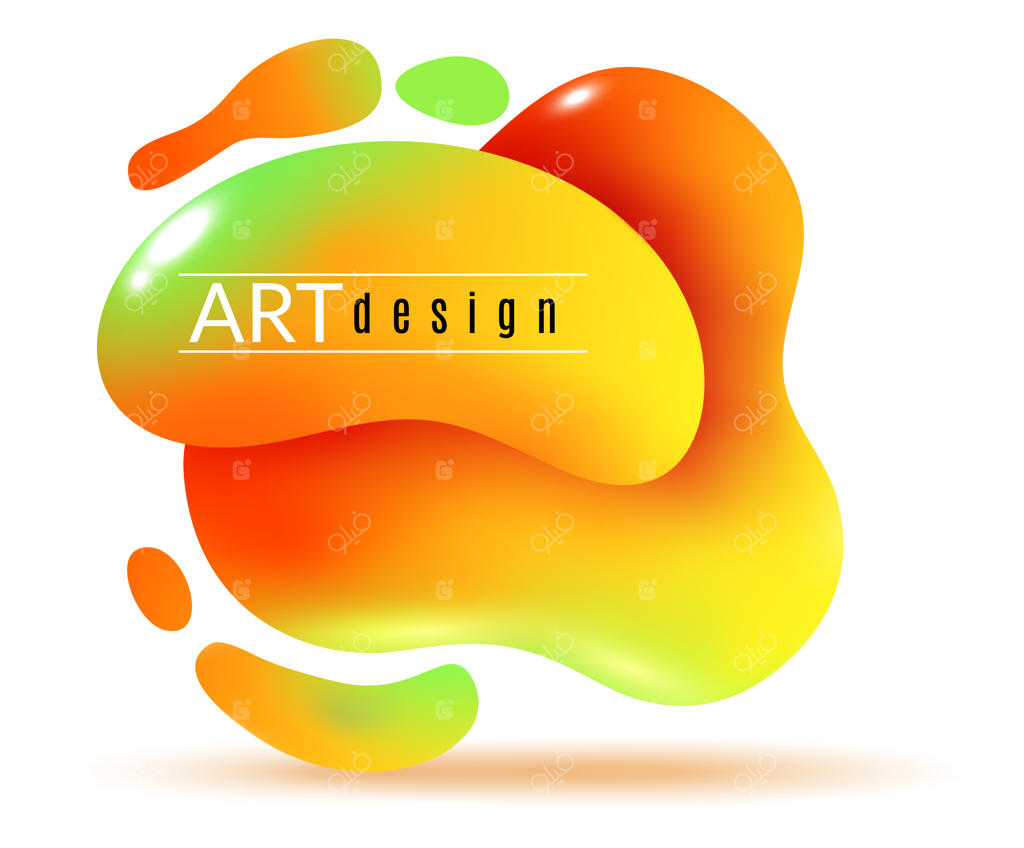 بنر حباب رنگین کمانی مایع: قالب قطرات سیال بر روی پس‌زمینه سفید