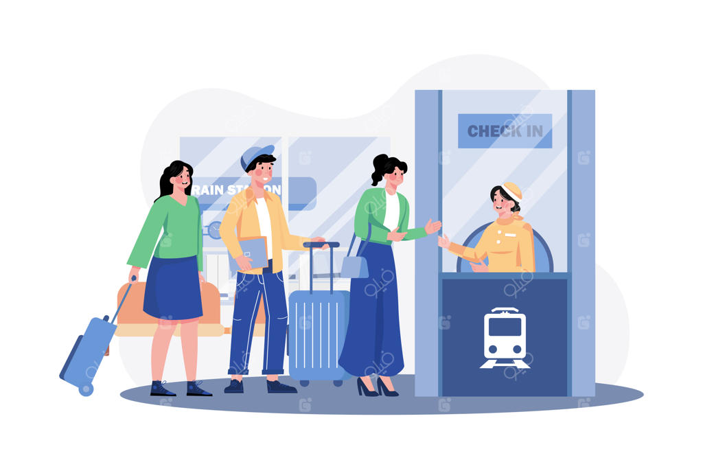 ایستادن مسافران در صف پذیرش ایستگاه قطار