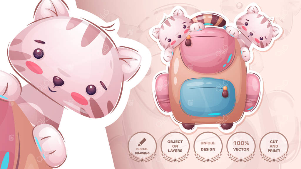 شخصیت کارتونی حیوان مدرسه با کیف، استیکر بامزه - وکتور EPS 10