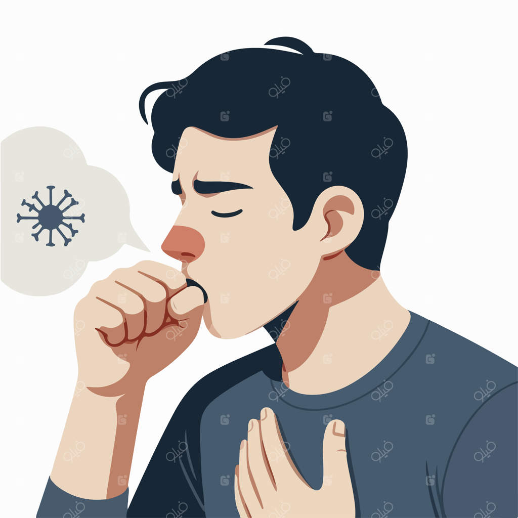 وکتور نوجوان در حال سرفه در سبک طراحی تخت