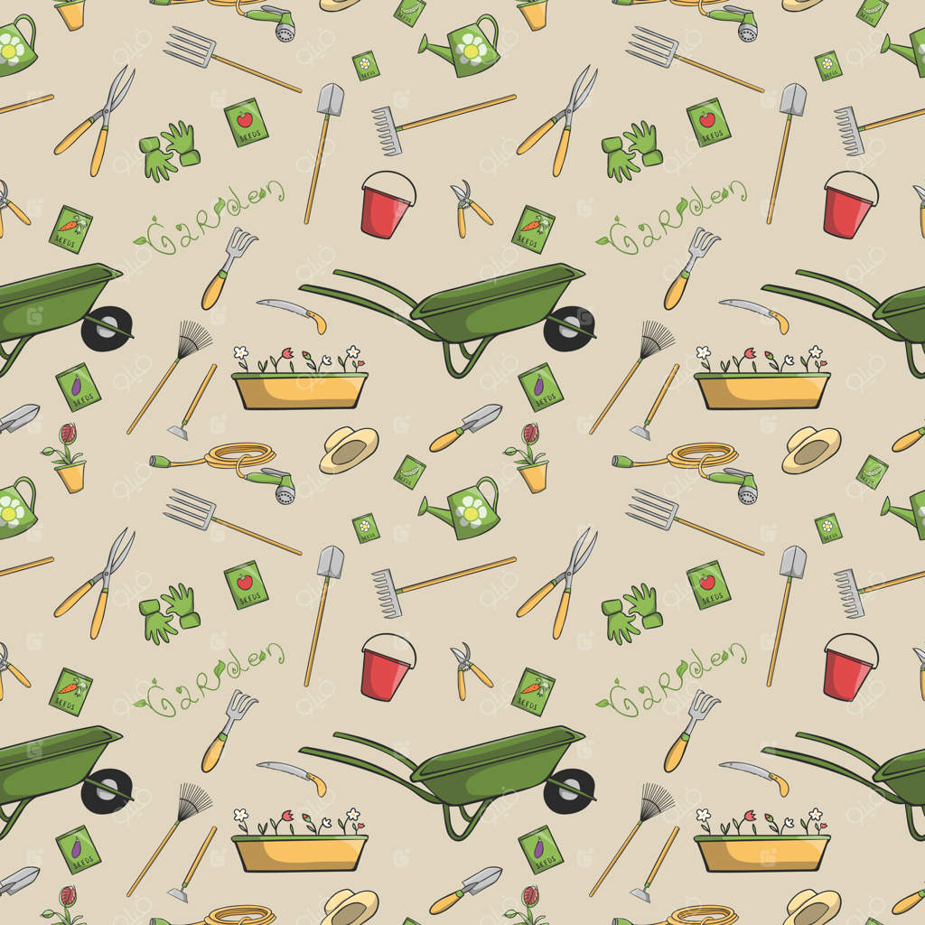 پترن یکپارچه ابزارهای باغبانی - وکتور حرفه‌ای