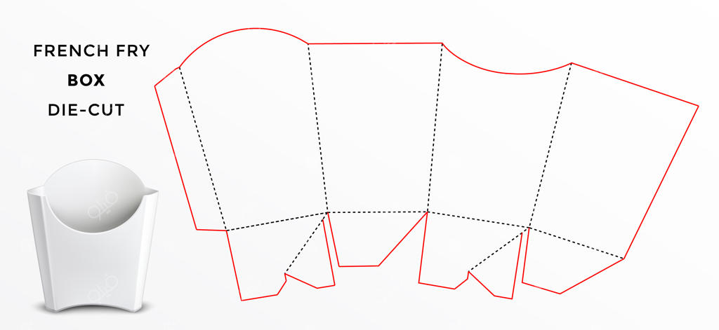 الگوی برش جعبه بسته‌بندی سیب‌زمینی سرخ‌کرده