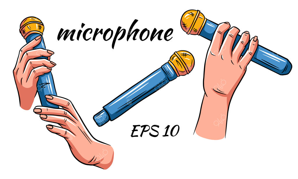 مجموعه وکتور میکروفون: میکروفون در دستان جدا شده از پس‌زمینه