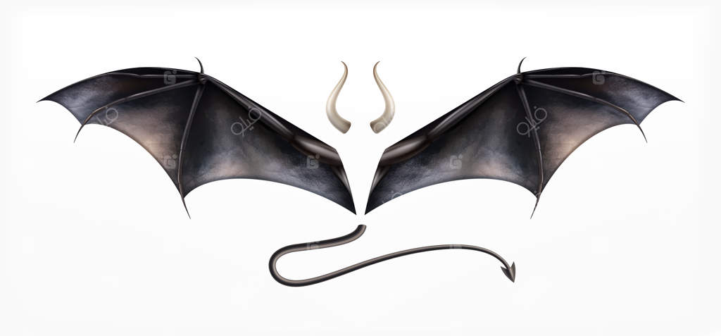 ترکیب بت دیمن با تصاویر جداگانه بال‌ها، شاخ‌ها و دم روی پس‌زمینه سفید - تصویر برداری