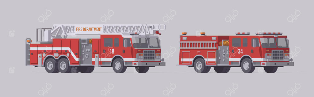 مجموعه ماشین‌های آتش‌نشانی قرمز: کامیون نجات نوع ۱ و کامیون نجات نردبانی.