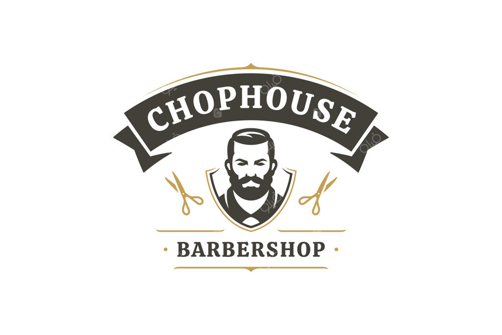 طراحی لوگوی نوستالژی آرایشگاه با قیچی و تصویر جنتلمن