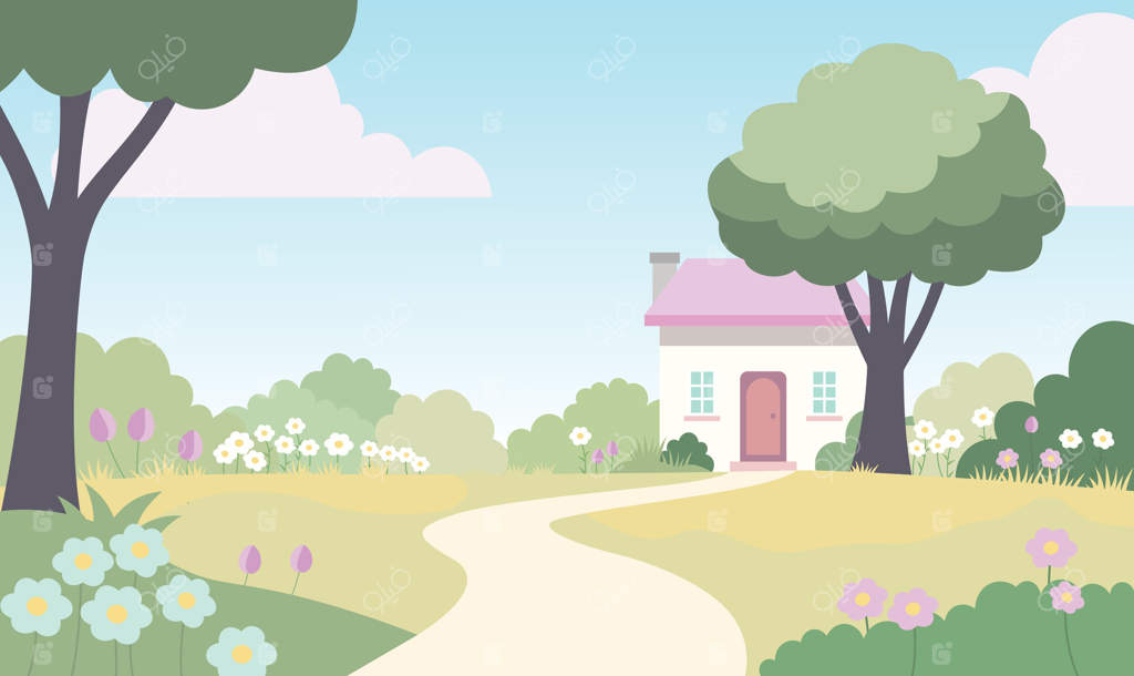 خانه‌ای با باغ و گل‌های زیبا در فصل بهار