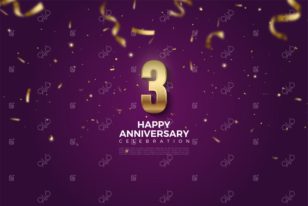 سالگردی با عددها در دریای روبان‌های طلایی.