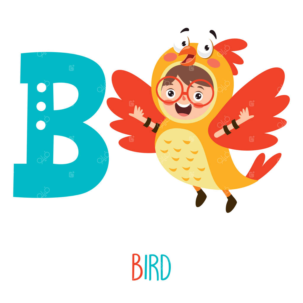 شخصیتی در لباس حیوان، حروف الفبا را نشان می‌دهد