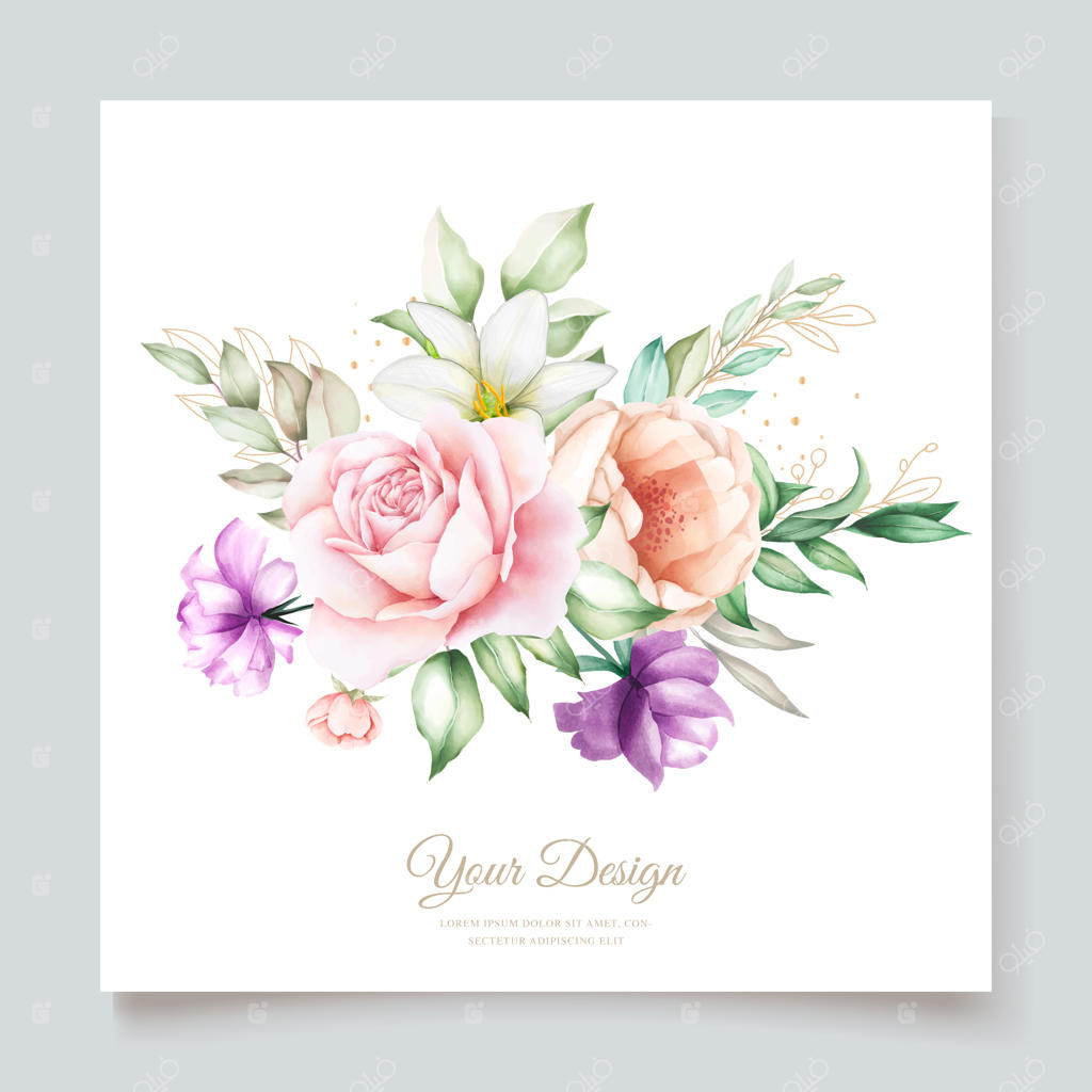 کارت دعوت با طراحی دستی گل‌ها و برگ‌ها