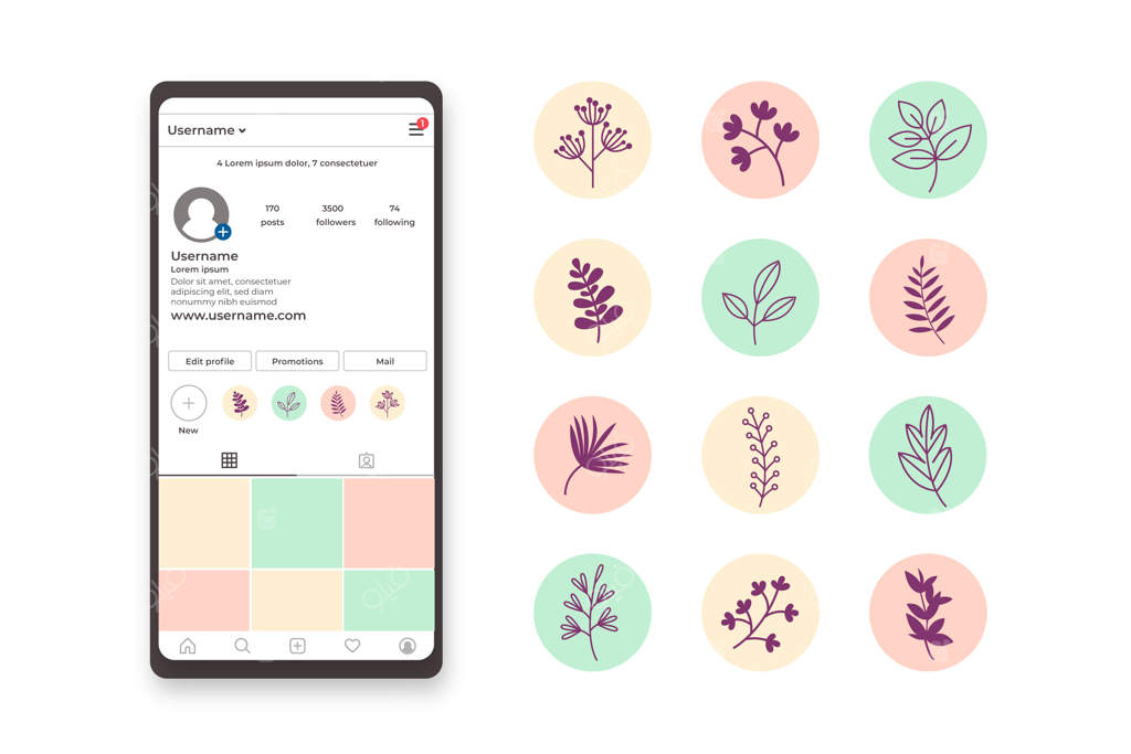 هایلایت‌های استوری اینستاگرام با طراحی دستی گل‌ها