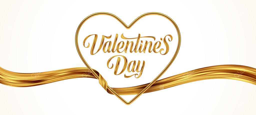 تبریک روز ولنتاین: قلب فلزی طلایی با خطاطی و روبان طلایی.
