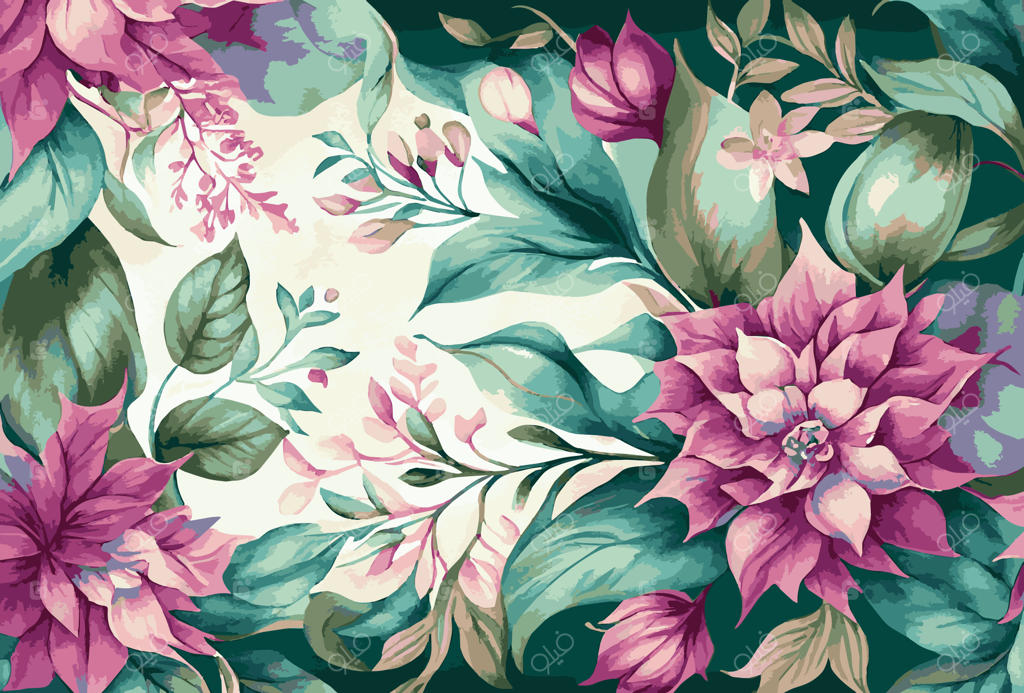 پترن پس‌زمینه‌ی هنر انتزاعی گل‌ها طراحی دستی آبرنگی وکتور نقاشی خطی گل‌های گیاهی