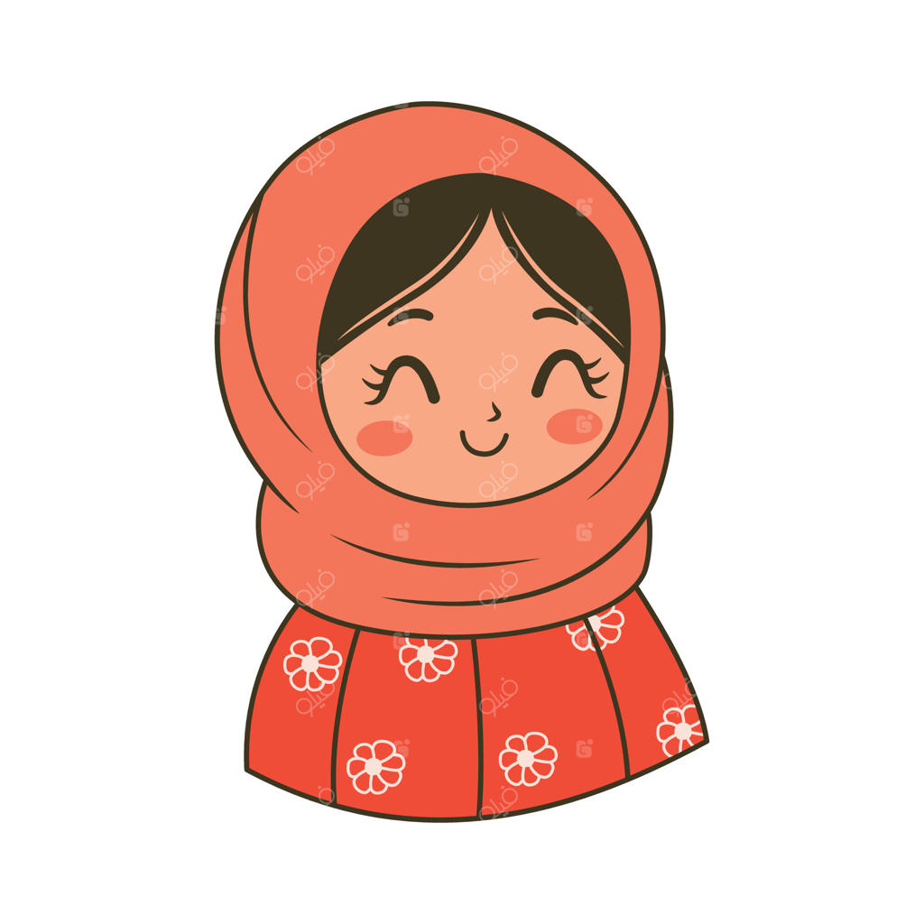 شخصیت کارتونی دختر مسلمان بامزه با حجاب صورتی و چهره خندان
