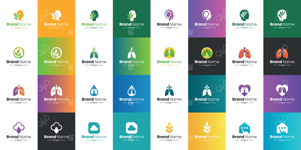 مجموعه‌ای از لوگوهای متنوع و گرافیکی با طراحی‌های انتزاعی و نمادین برای برندینگ و هویت‌بخشی