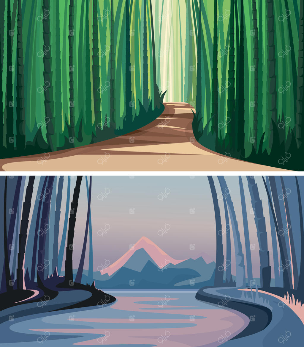 مجموعه‌ای از جنگل‌های بامبو: مناظر زیبا از طبیعت