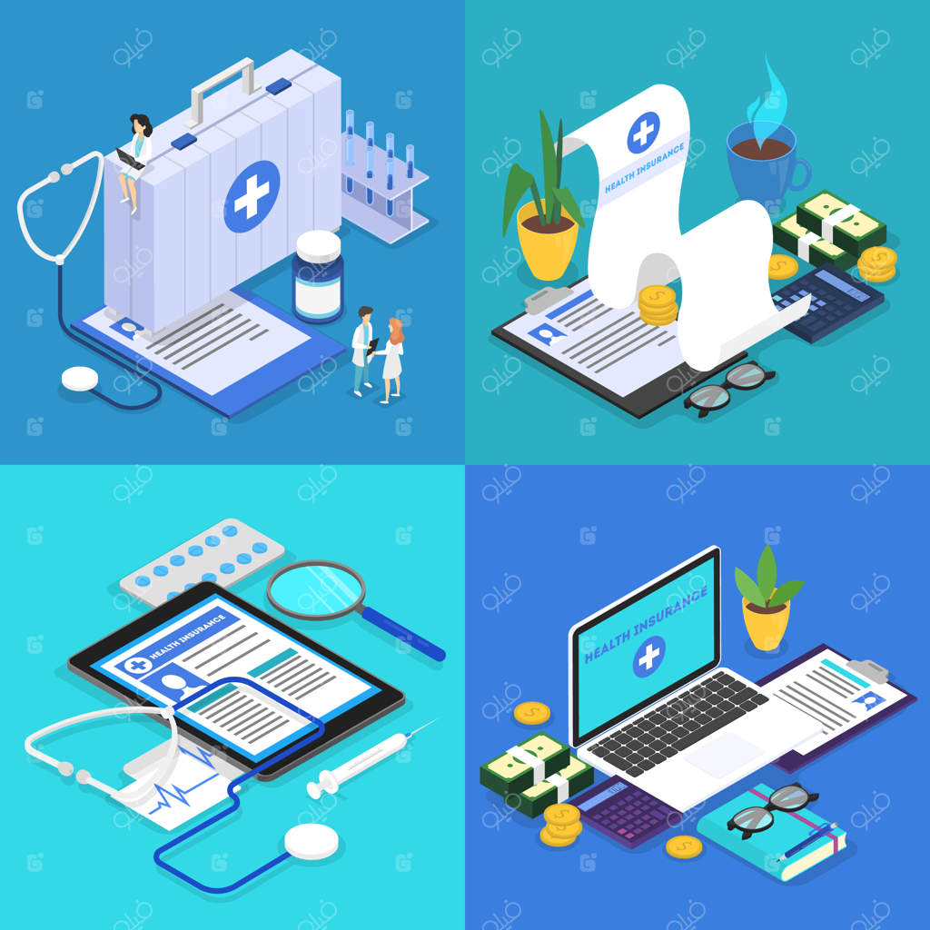 مجموعه مفاهیم بیمه سلامت: کلیپ‌بورد بزرگ با سند