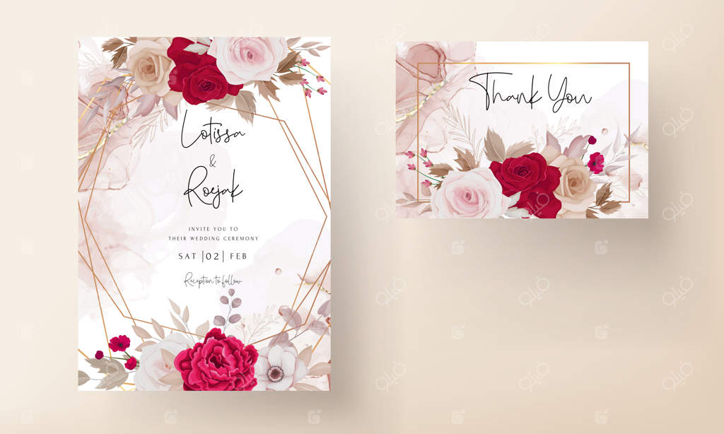 قالب کارت عروسی با طراحی گل دستی