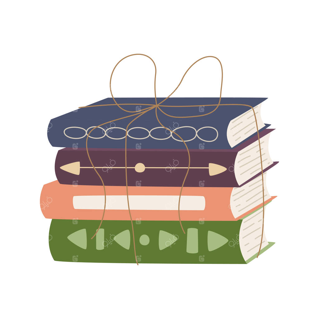 توده‌ای از کتاب‌های جلد سخت و درسی با یک طناب بسته شده‌اند کتاب‌های متنوع برای دوستداران مطالعه و آموزش تصویرسازی کارتونی تخت وکتور روی پس‌زمینه سفید