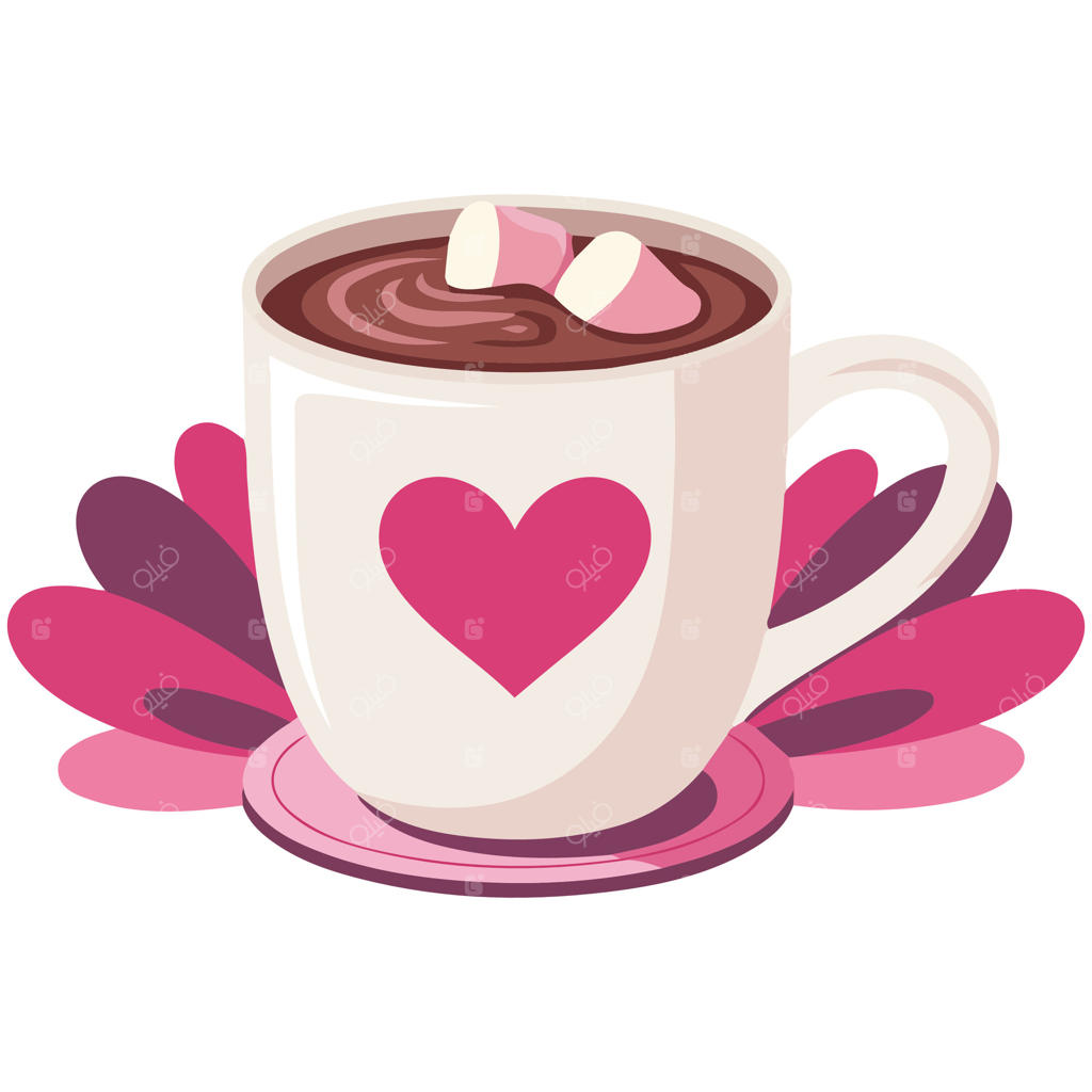 فنجان قهوه داغ با مارشمالوهای شناور؛ تصویرسازی روی زمینه سفید