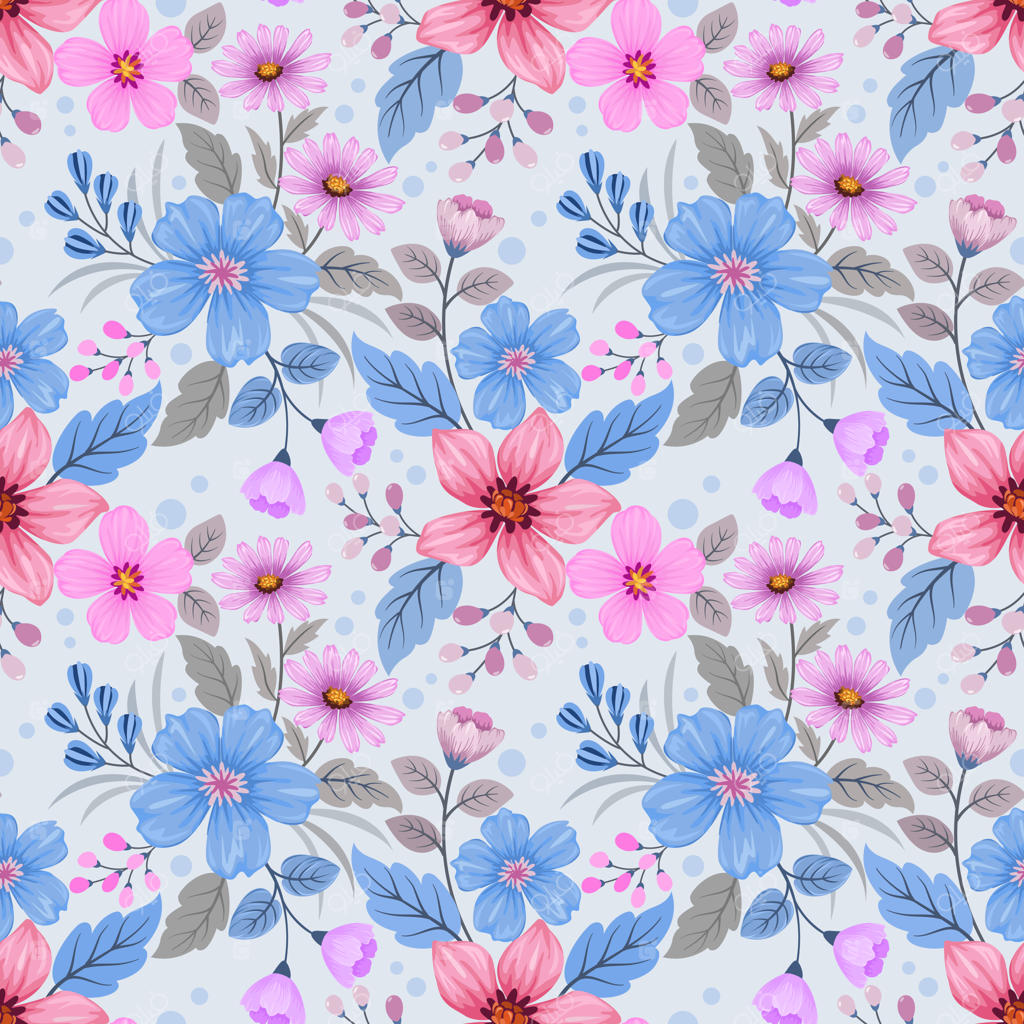 طرح گل‌های رنگارنگ و دست‌کشیده به صورت الگوی یکپارچه برای پارچه و کاغذ دیواری.