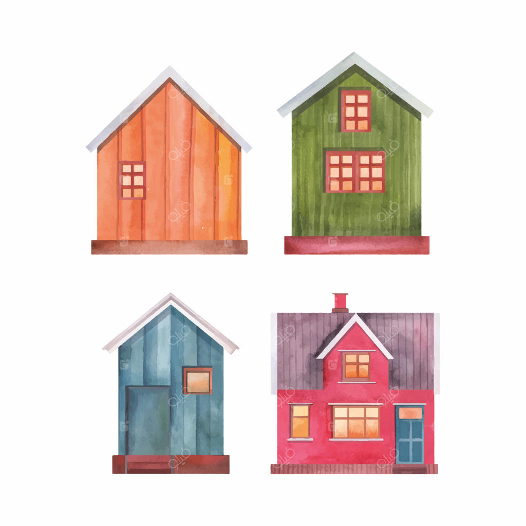 تصویرسازی آبرنگی از خانه‌های ساحلی نروژی مناسب برای طراحی پارچه