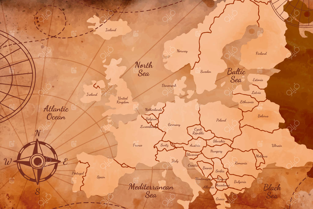 نقشه آبرنگی قدیمی اروپا