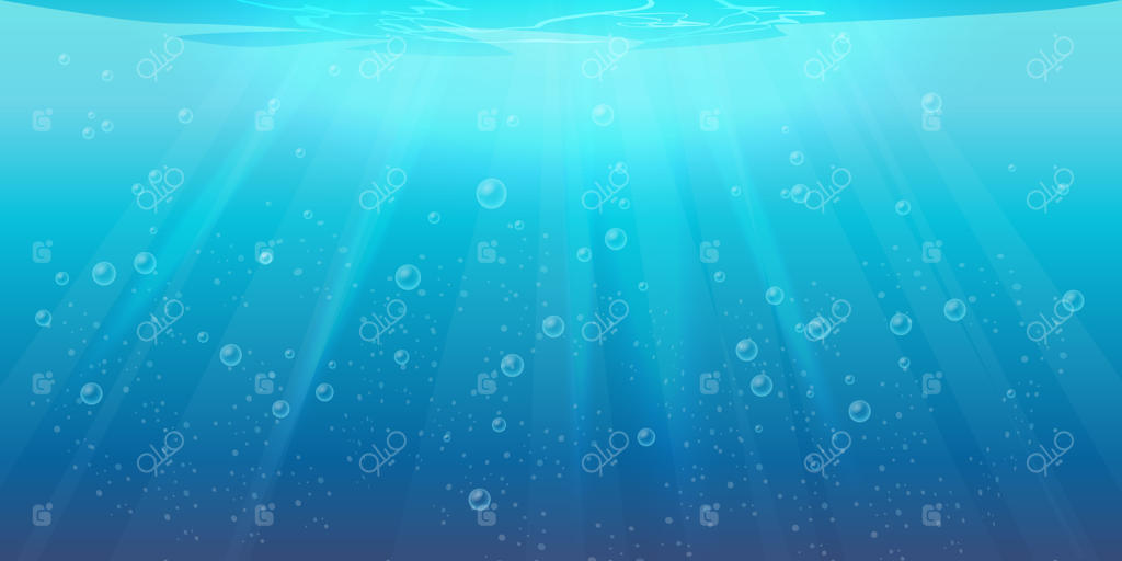 بافت زیر آب با حباب‌های هوا، موج‌ها و تابش نور خورشید