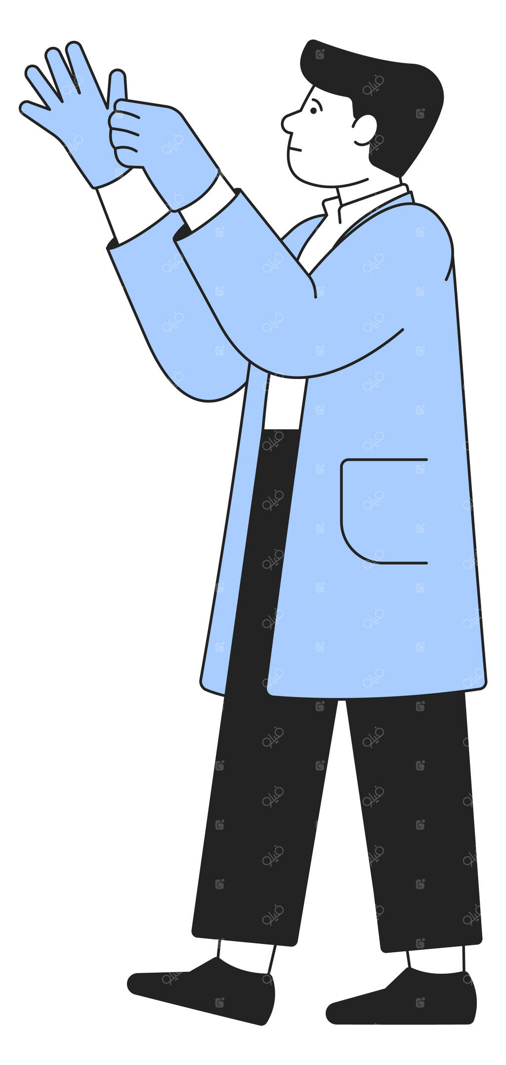 مردی در لباس پزشکی دستکش می‌پوشد پزشک برای عمل آماده است