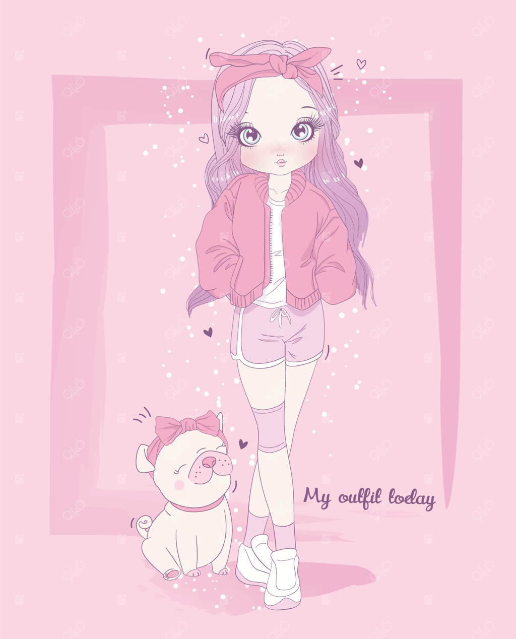 دختر بامزه نقاشی شده با پس‌زمینه