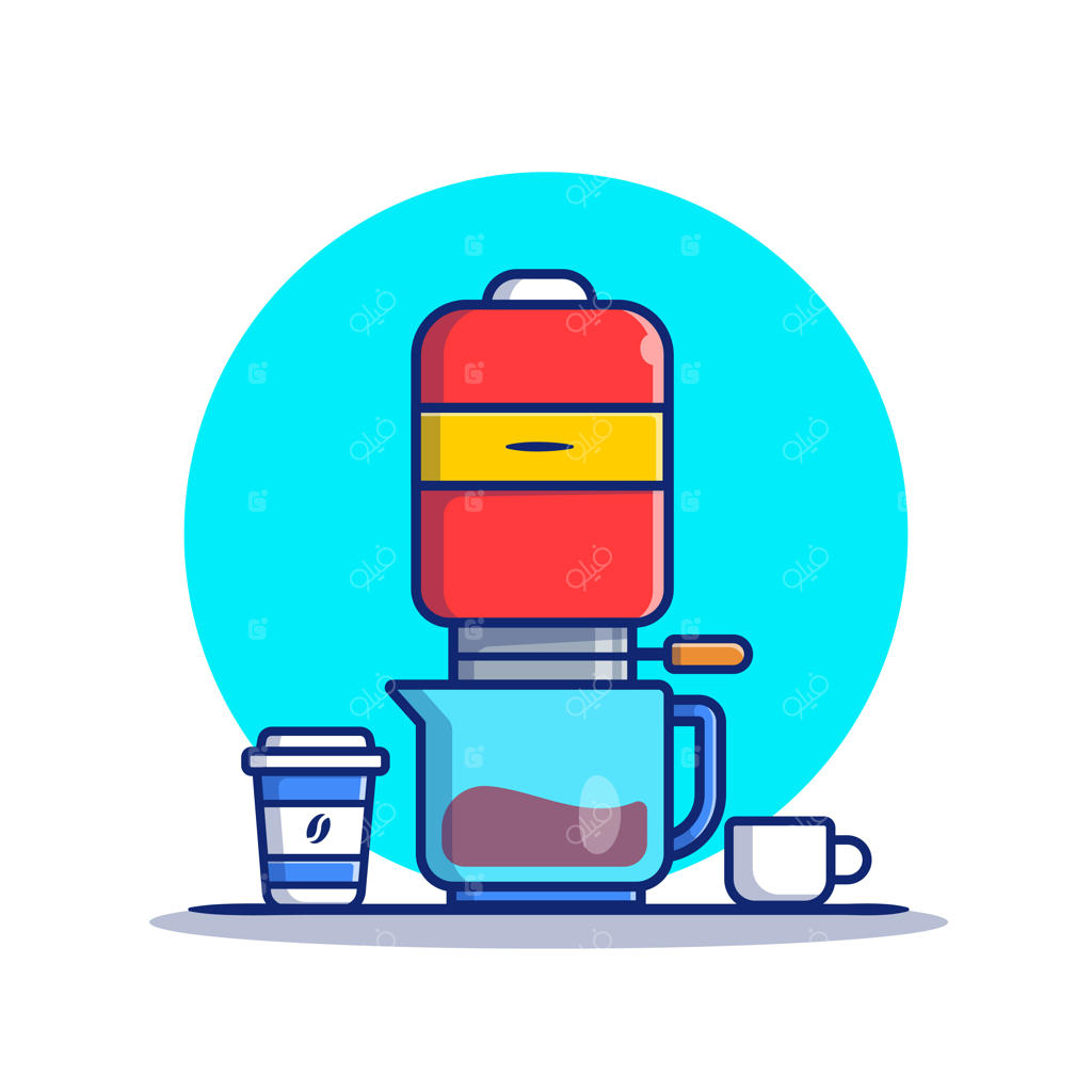 آیکون کارتونی قهوه‌ساز V60، ماگ و فنجان. مفهوم آیکون قهوه‌ساز ممتاز و ایزوله. سبک کارتونی ساده.