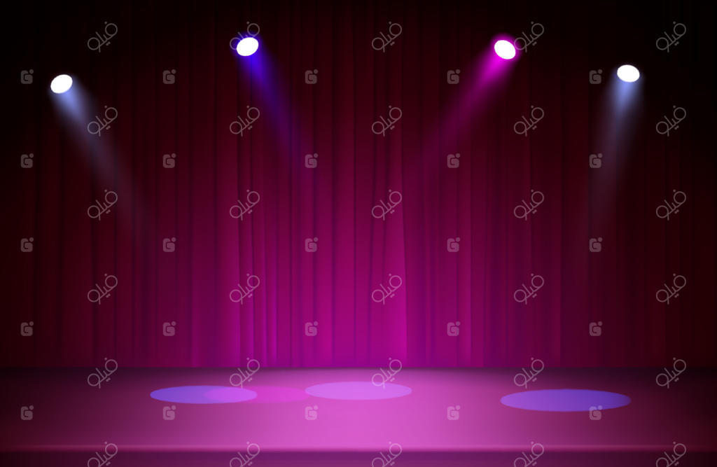 صحنه تاریک نورپردازی‌شده با پروژکتورهای رنگارنگ