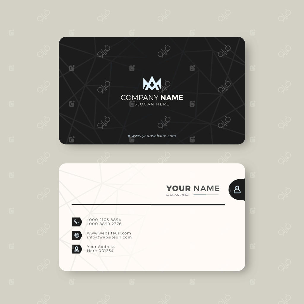 قالب کارت ویزیت حرفه‌ای، مدرن و شیک با طراحی آبی و سفید