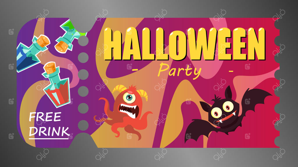 قالب بلیط هالووین ترسناک با طراحی دستی