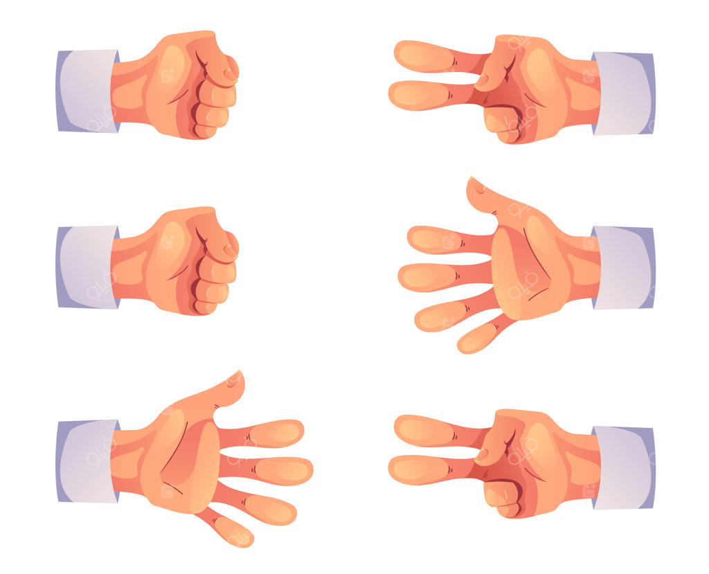 طرح گرافیکی انتزاعی بازی سنگ، کاغذ، قیچی با ژست‌های دست