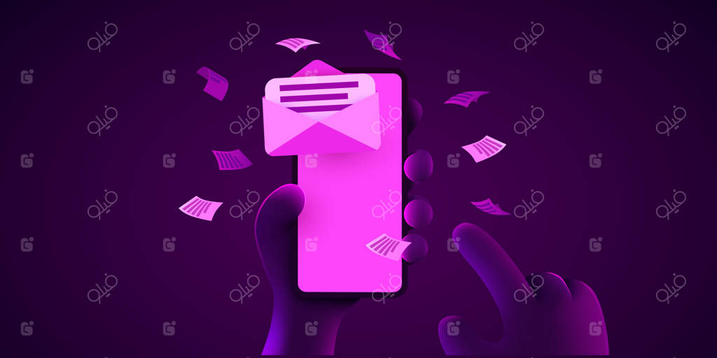 مفهوم خدمات پست الکترونیک با نگه داشتن گوشی هوشمند در دست