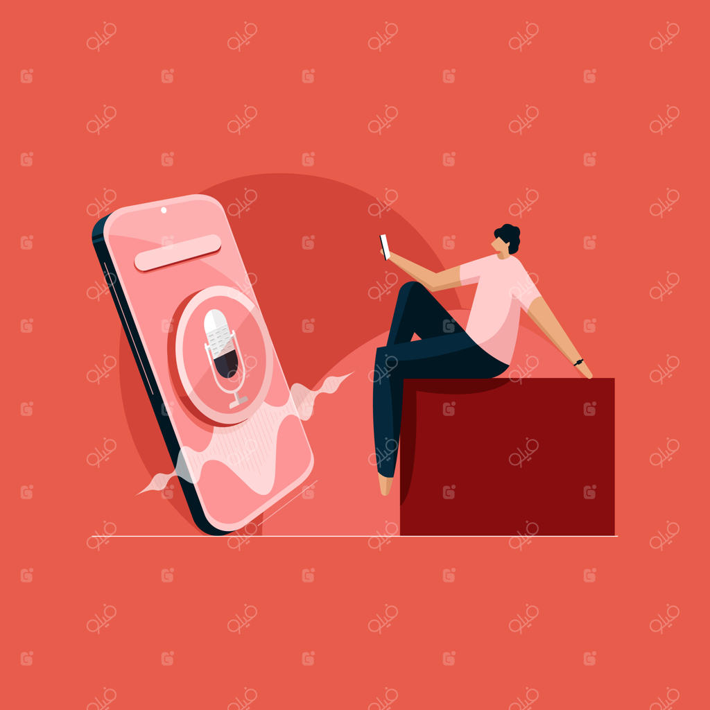 کاربر در حال استفاده از اپلیکیشن دستیار صوتی بر روی گوشی هوشمند: تکنولوژی جستجوی هوشمند با شناسایی گفتار