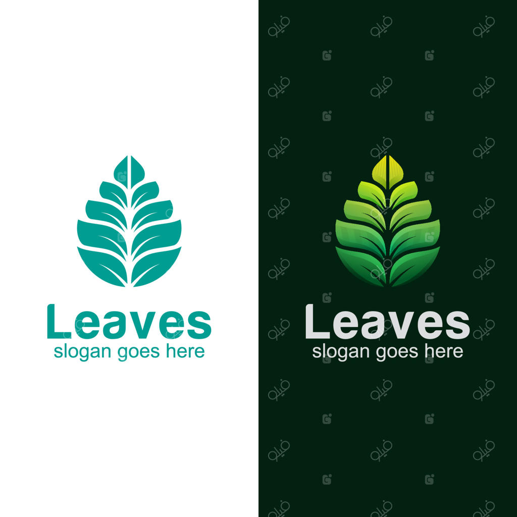 طراحی لوگوی مدرن با نماد برگ‌های سبز در حال رشد و قطره برگ