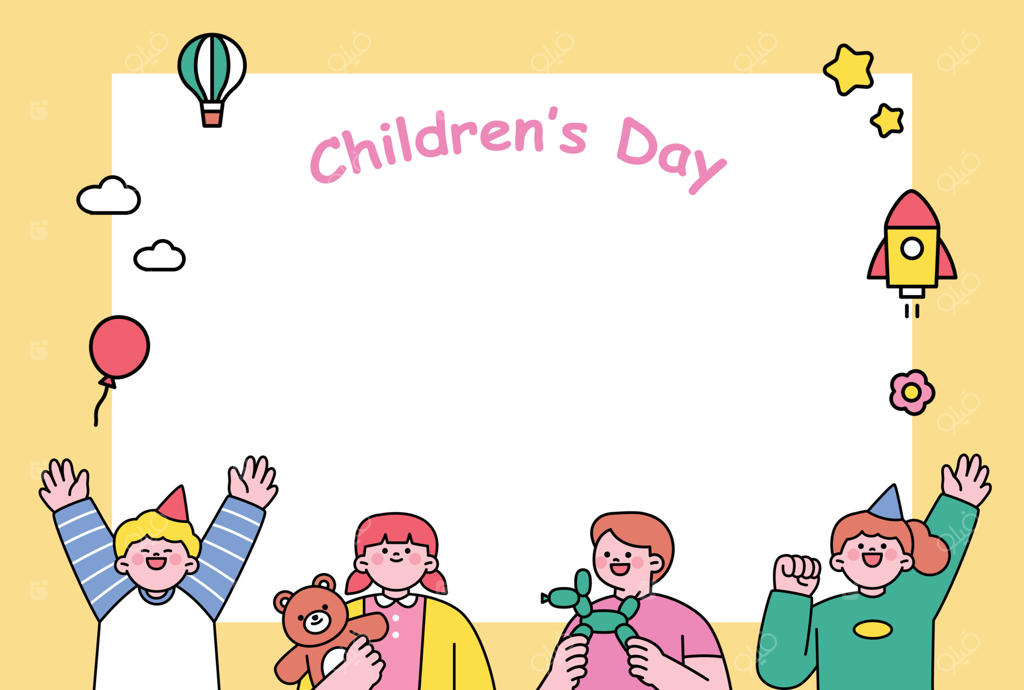 ماه خانواده. روز کودک. قالب خالی برای یادداشت‌ها با شخصیت‌های شاد کودکان.